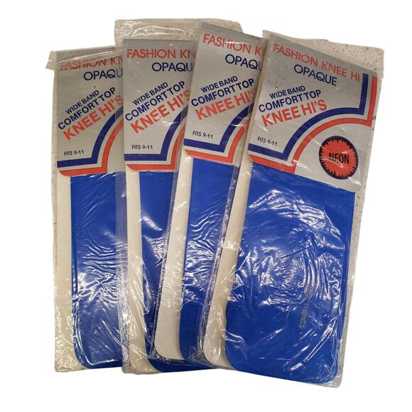Vintage Opaque Knee Highs Neon Blue 80s One Size School Girl Knee High 4 Pack - Picture 6 of 6